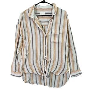 American Eagle Womens Shirt Multicolor Striped Button Down HiLo Oversized Soft S